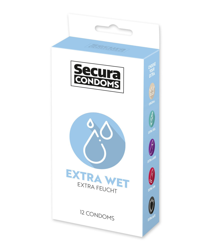 Préservatifs extra lubrifiés, en latex x12 avec réservoir Extra Wet 53 mm - R416584